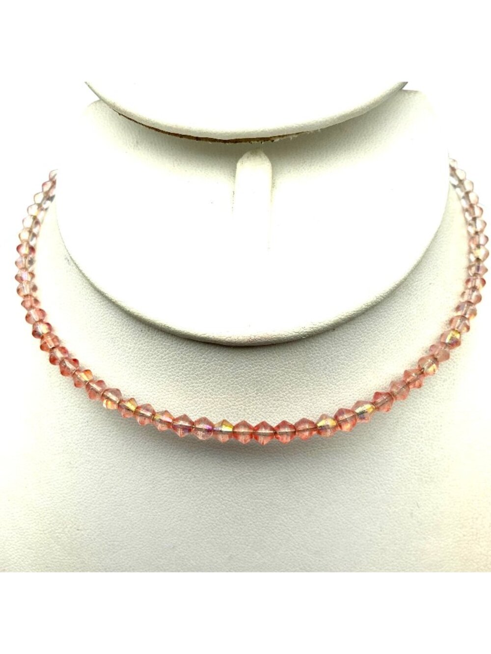 AB Pink Memory Wire Choker, Faceted Crystal Beaded Necklace, Elegant Pastel